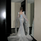 Elegant Glittering Silvery Beaded Sequined Design Mermaid Wedding Dress Prom Dress Evening Dress D1713