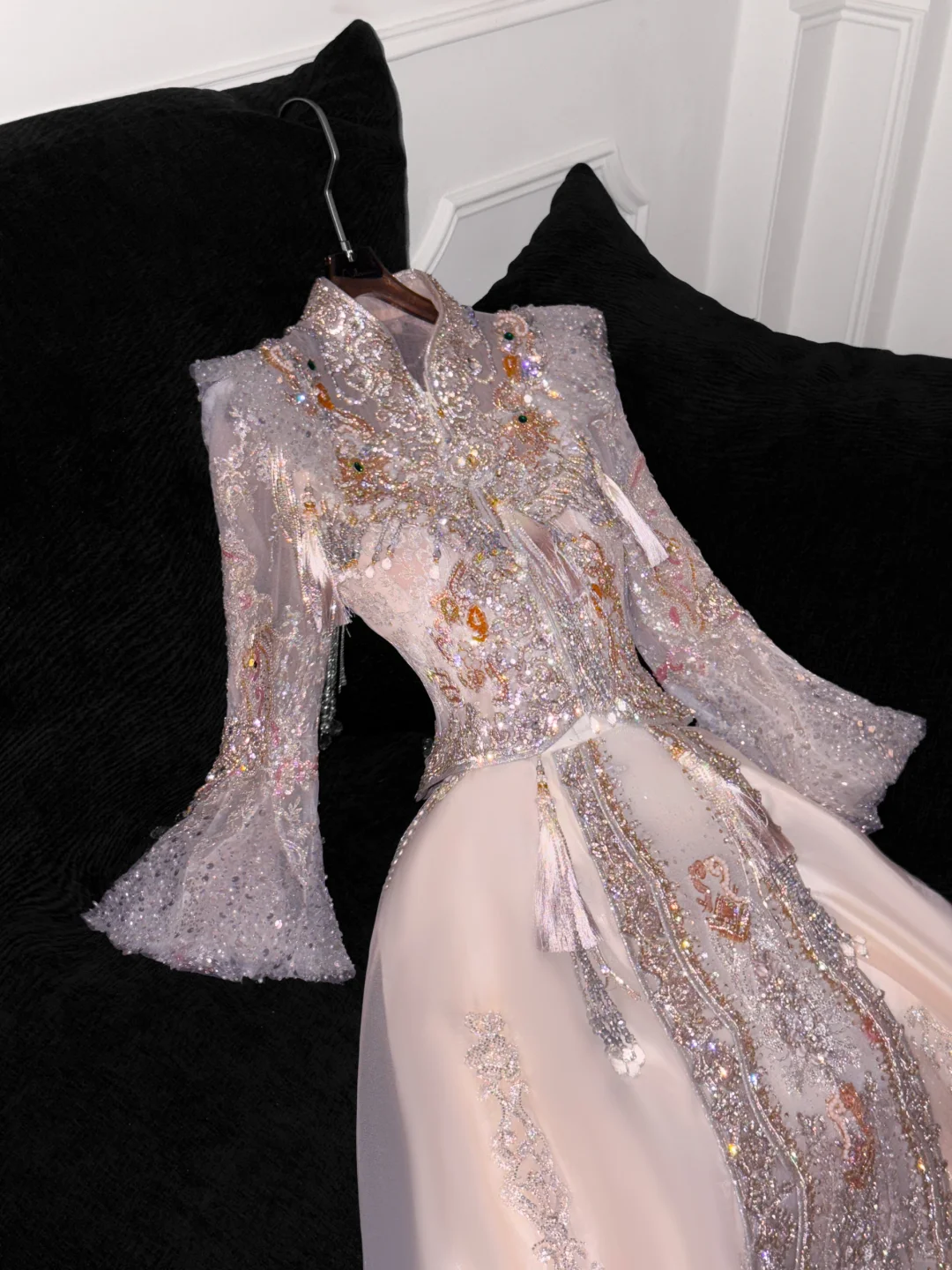 Gorgeous Sparkling Pink Beaded Sequin A-Line Romantic Chiffon Evening Dress Prom Dresses D1631