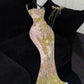 Chic Spaghetti Strap Embroidery Tulle Sequins Hugging Rinestone Long Party Dress Prom Gown Evening Dress D7489