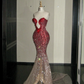 Vintage Gradient Red Sweetheart Strapless Mermaid Design Sexy Prom Dress Evening Dress D1719