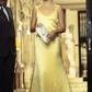 Yellow Sheath Long Prom Dress Satin Evening Party Dress MD7610