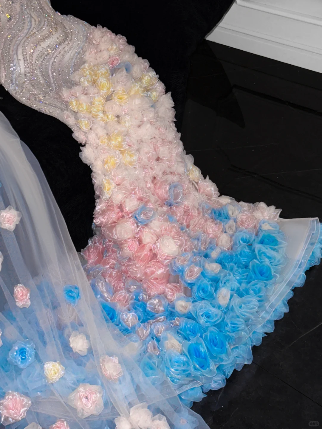 Gorgeous Sparkling Beaded Sequin Mermaid 3D Flowers Design Tulle Evening Dress Prom Dresses D1634