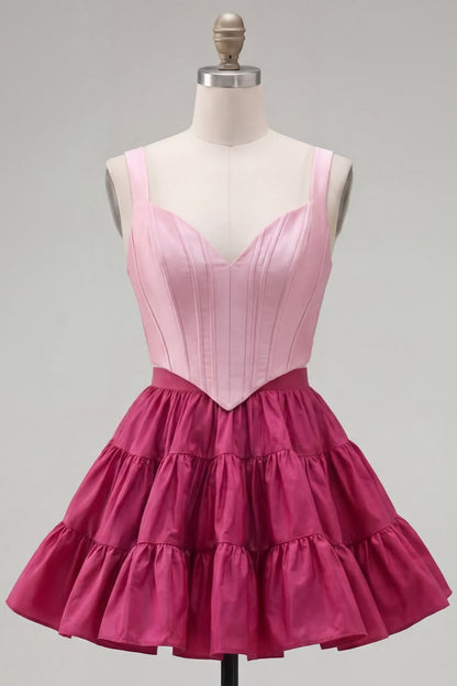Unique Homecoming Dress Spaghetti Strap V Neck Two Pieces Back to School Outfits Party Dress D7812
