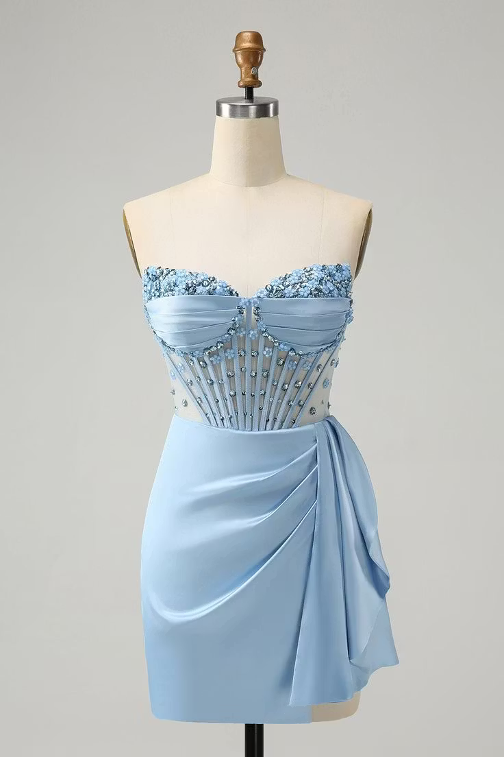 Chic Homecoming Dress Sweetheart Pleaed Beaded Rinestone Back to School Outfits Party Dress  D7401