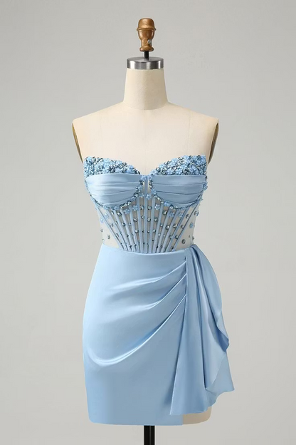 Chic Homecoming Dress Sweetheart Pleaed Beaded Rinestone Back to School Outfits Party Dress  D7401