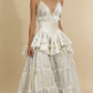 A line long white wedding dress model wear