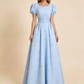 A line light blue formal dress for prom