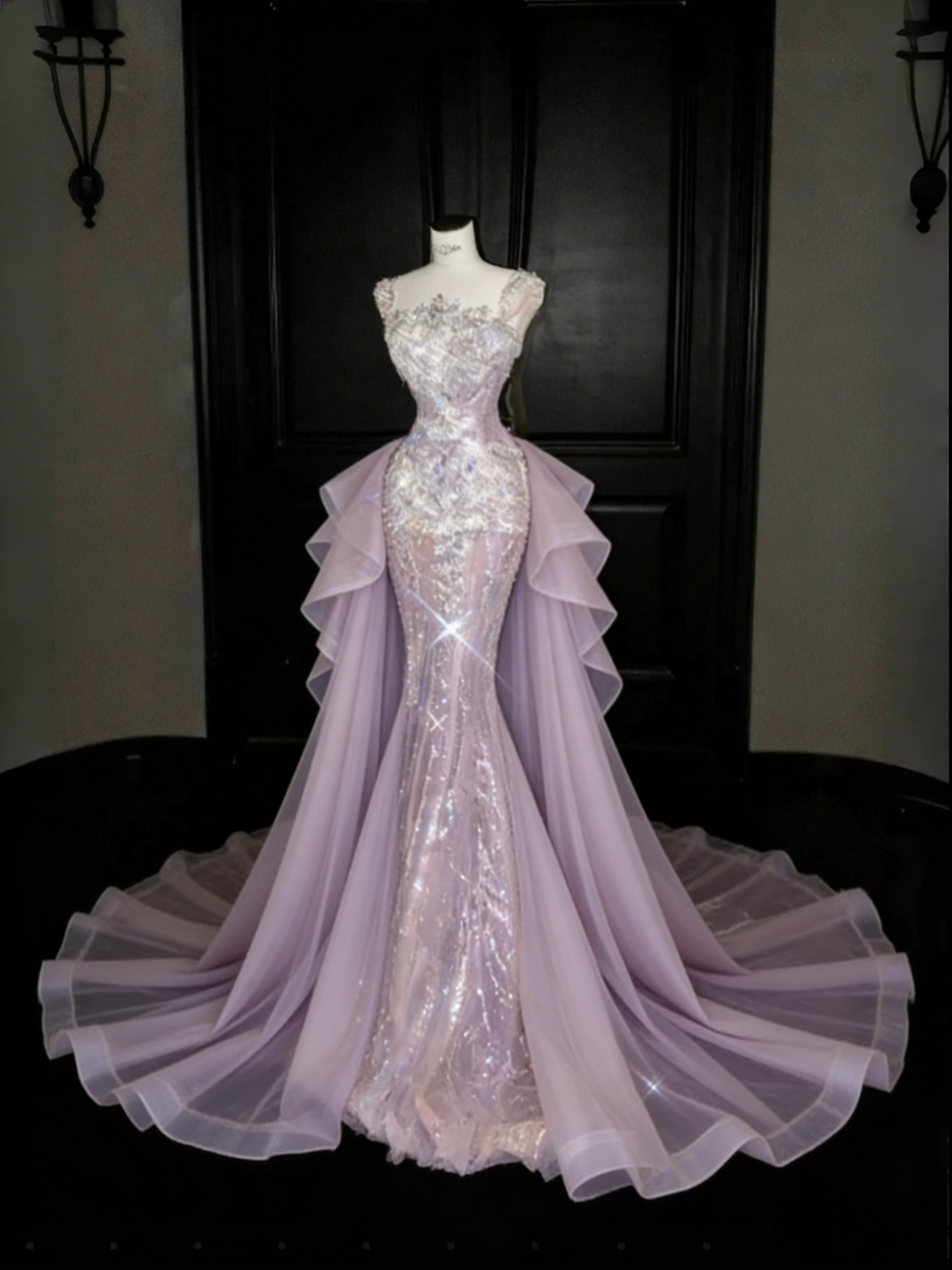 Light purple mermaid prom dress with
train front view