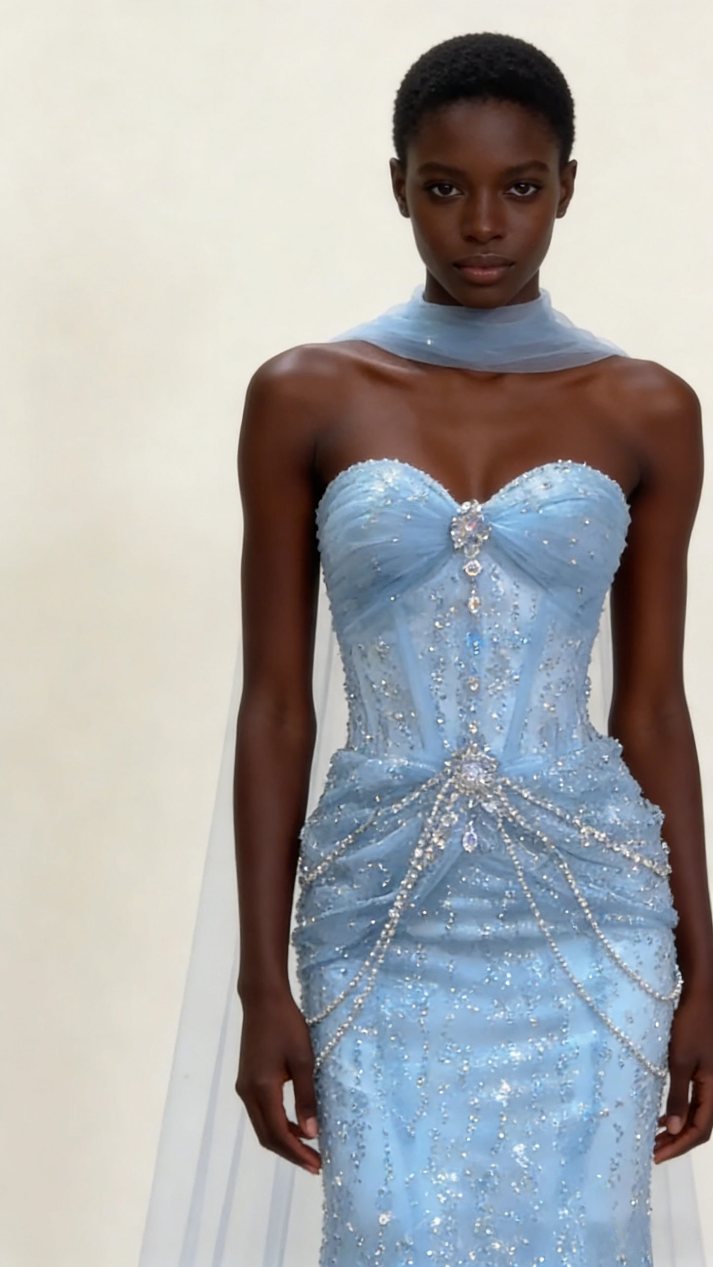 Mermaid light blue evening gown model view