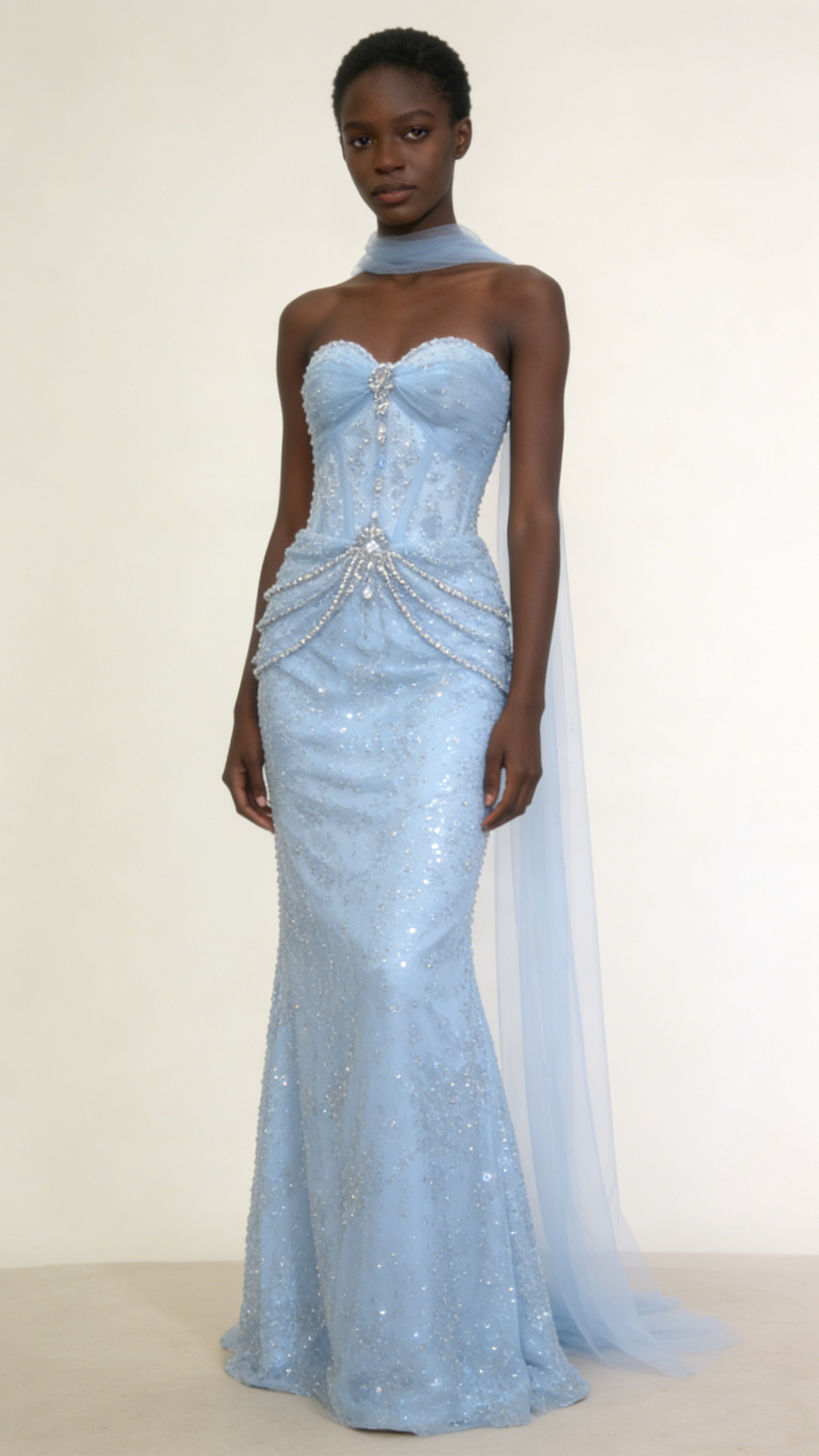 Mermaid light blue evening dress model view