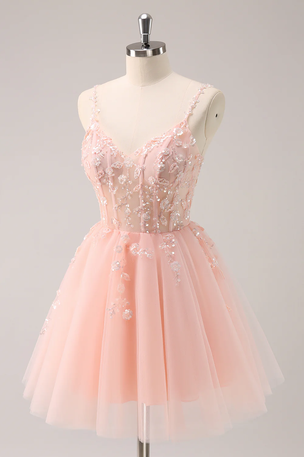 Vintage Pink 3D Flowers Design A-line Sleeveless Spaghetti Strap Homecoming Dress , D1369