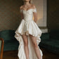 Elegant Wedding Dress White Off the Shoulder Pleated Hi-Lo Wedding Dress Prom Dress D7230