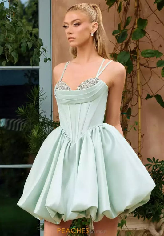 Unique Homecoming Dress Spaghetti Strap Rinestone Pleated Back to School Outfits Party Dress D7808