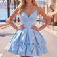 Unique Homecoming Dress Spaghetti Strap V Neck Pleated A-Line Back to School Outfits Party Dress D7774