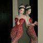 Vintage Gradient Red Sweetheart Strapless Mermaid Design Sexy Prom Dress Evening Dress D1719