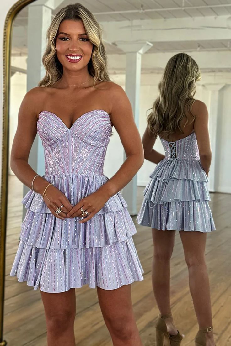Stunning Homecoming Dress Sweetheart Sequins Cascade Back to School Outfits Party Dress D6849