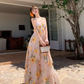 New Fashion Floral V-neck Design Elegant Beach Holiday A-line Sleeveless Halter Dress Summer Dress, D1723