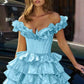 Charming Homecoming Dress Off the Shoulder Cascade Pleated Back to School Outfits Party Dress D7308