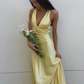 Elegant Purple V Neck Halter Sheath Satin Simple Long Prom Dress MD7638