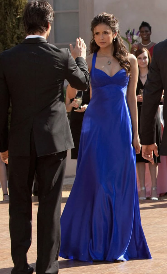 Royal Blue Halter Neck A-Line Simple Long Party Dresses Wedding Guest Dresses, D1023
