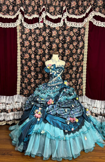 Pretty Prom Dress Strapless Flower Tulle Lace Cascade Formal Dresses Evening Dress Gala Gown  D7716