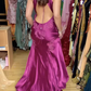 Fuchsia V Neck Sheath Vintage Long Evening Party Dress MD7471