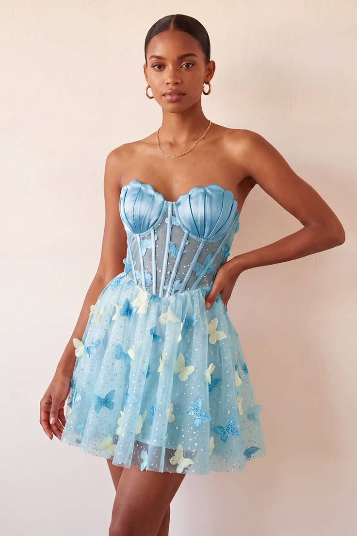 Unique Homecoming Dress Sweetheart Tulle Sequins Butterfly Back to School Outfits Party Dress D7827