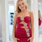 Fashionable Homecoming Dress Strapless Rinestone Hugging Pleated Back to School Outfits Party Dress D7867
