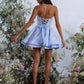 Charming Homecoming Dress V Neck Pearl Cascade Pleated Back to School Outfits Party Dress D7302