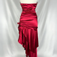 Vintage Wine Red Halter Satin Long Evening Party Dress Birthday Outfits, D406