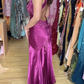 Fuchsia V Neck Sheath Vintage Long Evening Party Dress MD7471