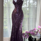 Gorgeous Purple Beaded Sequin V-neck Mermaid Elegant Chiffon Evening Dress Prom Dresses D1613