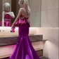 Unique Strapless Mermaid Satin Barbie Pink Long Evening Party Dress, D230