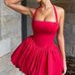 Beauty Homecoming Dress Halter Bowknot Pleated Back to School Outfits Party Dress D7106