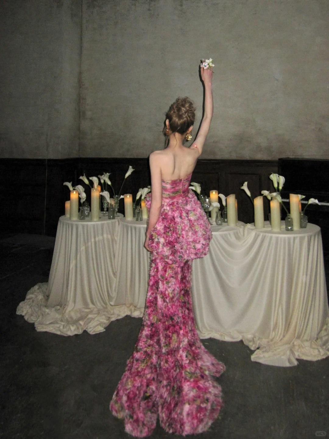 Vintage Pink Floral Strapless Mermaid Design Elegant Prom Dress Evening Dress D1715
