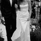 White Spaghetti Straps Satin Long Party Dress Light Wedding Dress MD7404