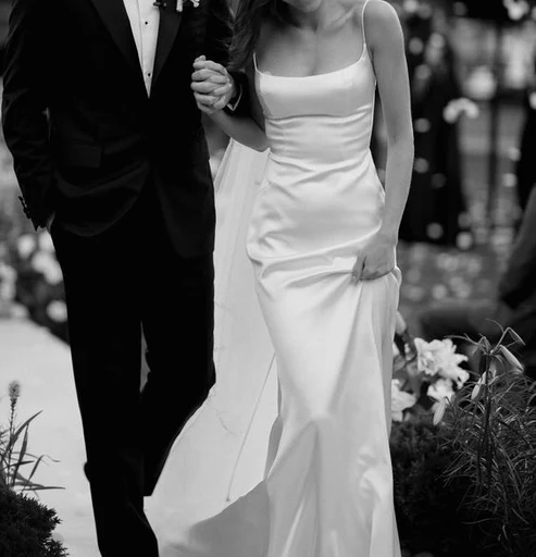 White Spaghetti Straps Satin Long Party Dress Light Wedding Dress MD7404