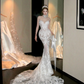 Elegant Glittering Beaded Sequined Applique Sweetheart Design Mermaid Wedding Dress Prom Dress Evening Dress D1718