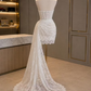 Charming White Lace Strapless Sweetheart Sleeveless Short Homecoming Dress with Train D7974