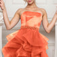Unique Homecoming Dress Strapless Beaded Organza Cascade Back to School Outfits Party Dress D7763