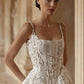 Elegant Ivory Spaghetti Strap Wedding Dress  Beaded Lace Appliques Dress M007