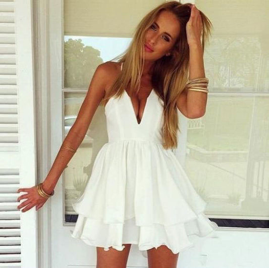 Charming Homecoming Dress V Neck Lace Cascade Back to School Outfits Party Dress  D7503