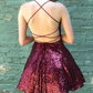 Shiny Homecoming Dress Spaghetti Strap Sequins Backless Back to School Outfits Party Dress D7519