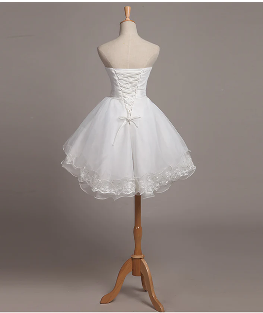 New Homecoming Dress Strapless Lace Tulle Cascade Back to School Outfits Party Dress D7595