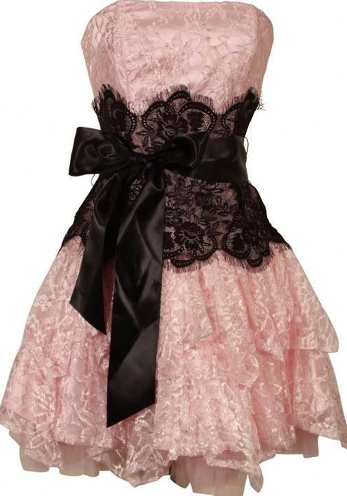 Charming Homecoming Dress Strapless Lace Bowknot Cascade Back to School Outfits Party Dress D7461