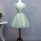 Unique Homecoming Dress V Neck Lace Flower Tulle Back to School Outfits Party Dress  D7698