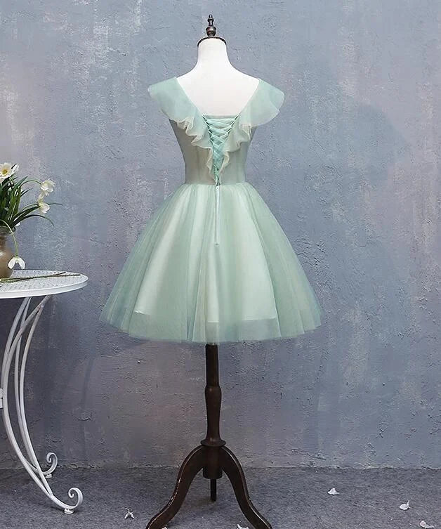 Unique Homecoming Dress V Neck Lace Flower Tulle Back to School Outfits Party Dress  D7698