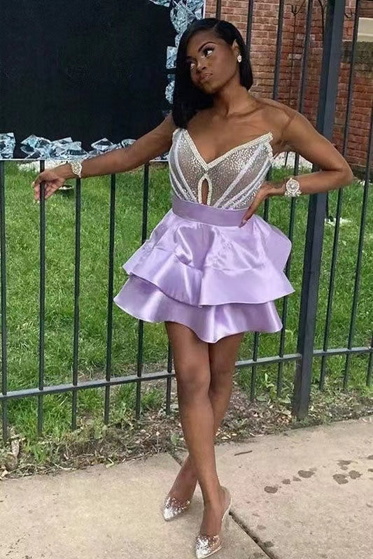 New Homecoming Dress V Neck Sequins Cascade Back to School Outfits Party Dress D7582