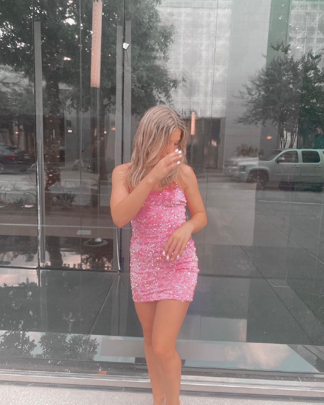 Nice Homecoming Dress Spaghetti Strap Sequins Hugging Back to School Outfits Party Dress D7455