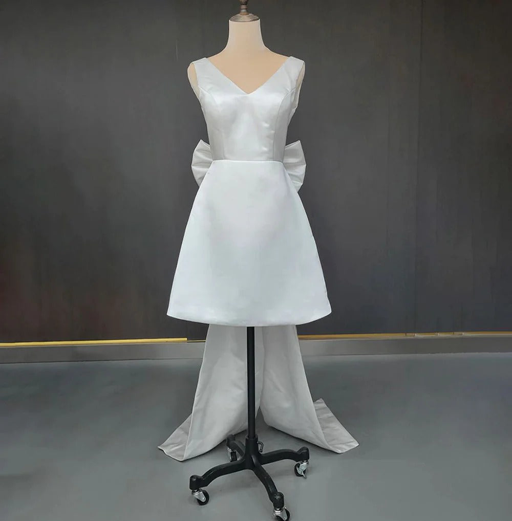 Charming Homecoming Dress V Neck Bowknot Soutache Back to School Outfits Party Dress Wedding Dress  D7466